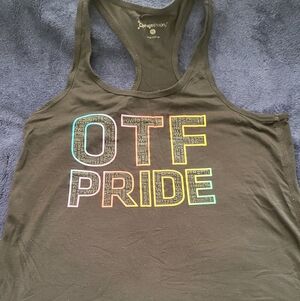 Orangetheory Olive Green 'OUT OF PRIDE' Rainbow Lettering Tank